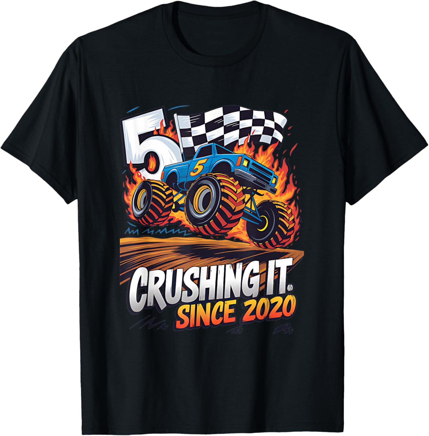 5th Birthday Kids Monster Truck T-Shirt Crushing It Since 2020 - 2