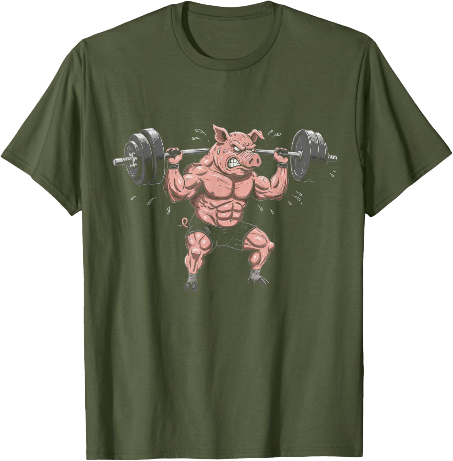 Funny Muscular Pig Lifting Barbell Gym T-Shirt for Workout Lovers - 8