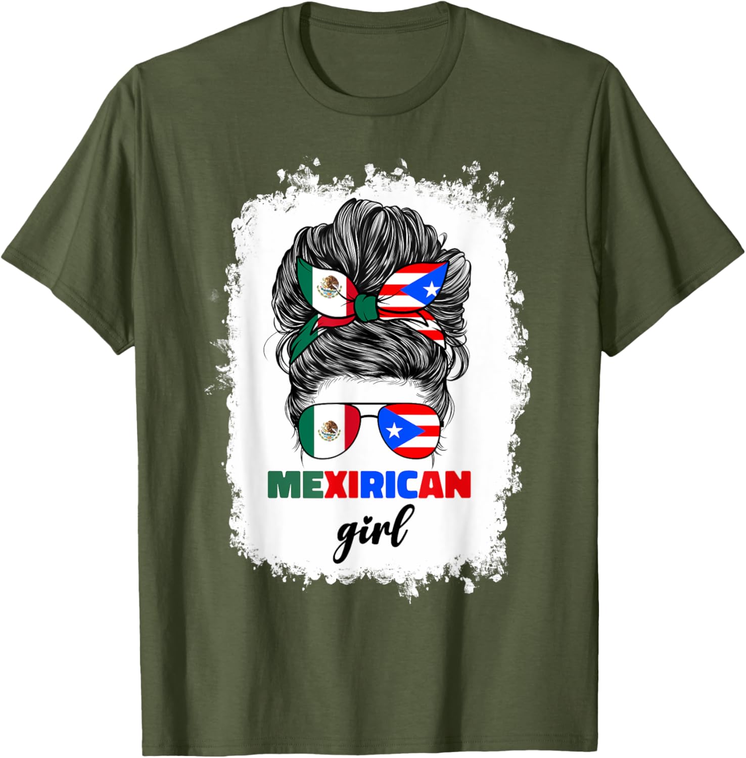 Mexirican Girl Mix T-Shirt Half Mexican Puerto Rican Flag Design - 20