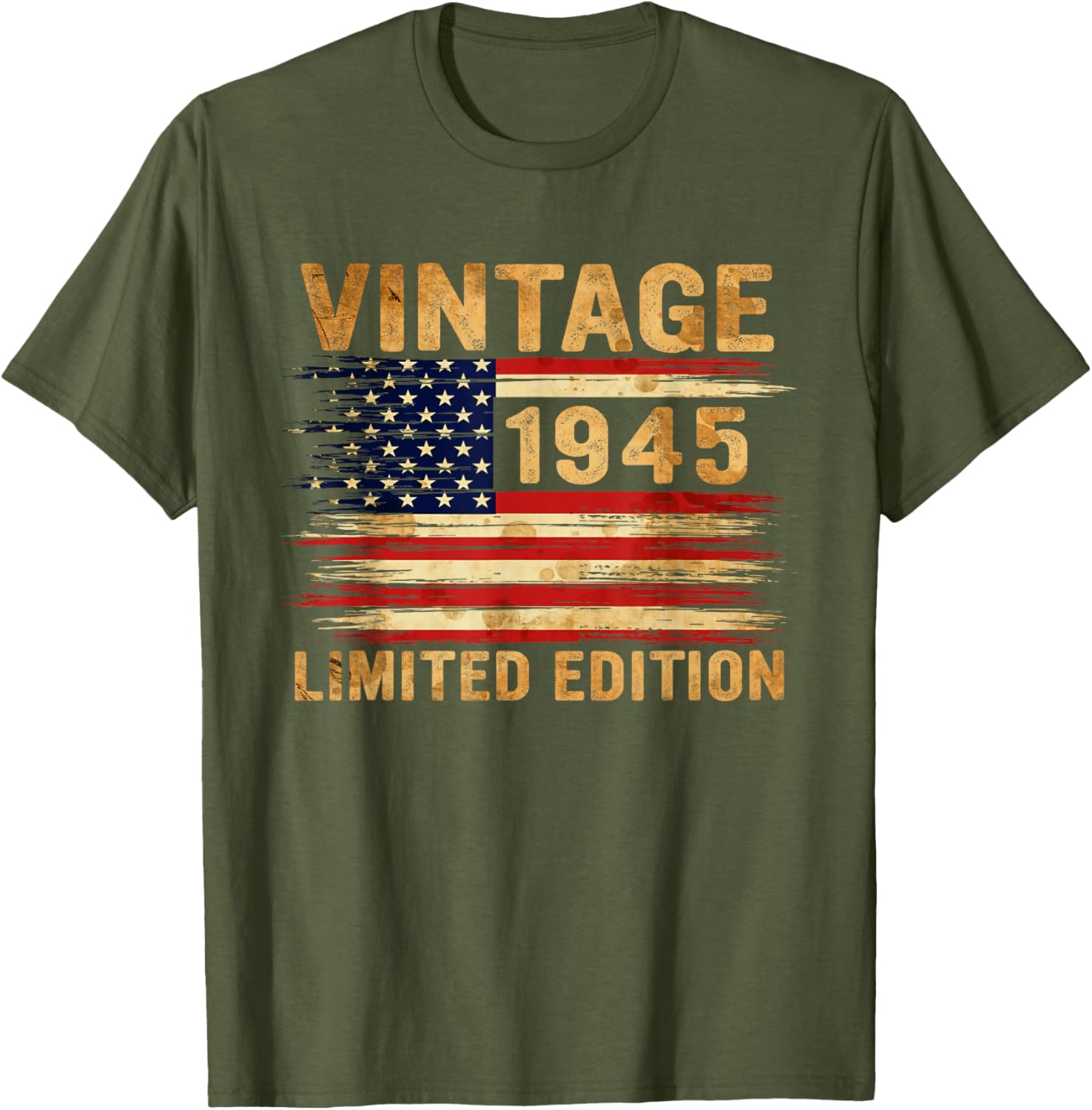 Vintage 80th Birthday T-Shirt for Men Women 1945 American Flag Design - 1