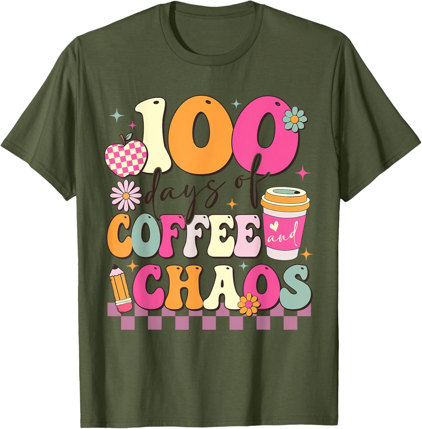 100 Days of Coffee and Chaos 100th Day School T-Shirt for Kids - 17