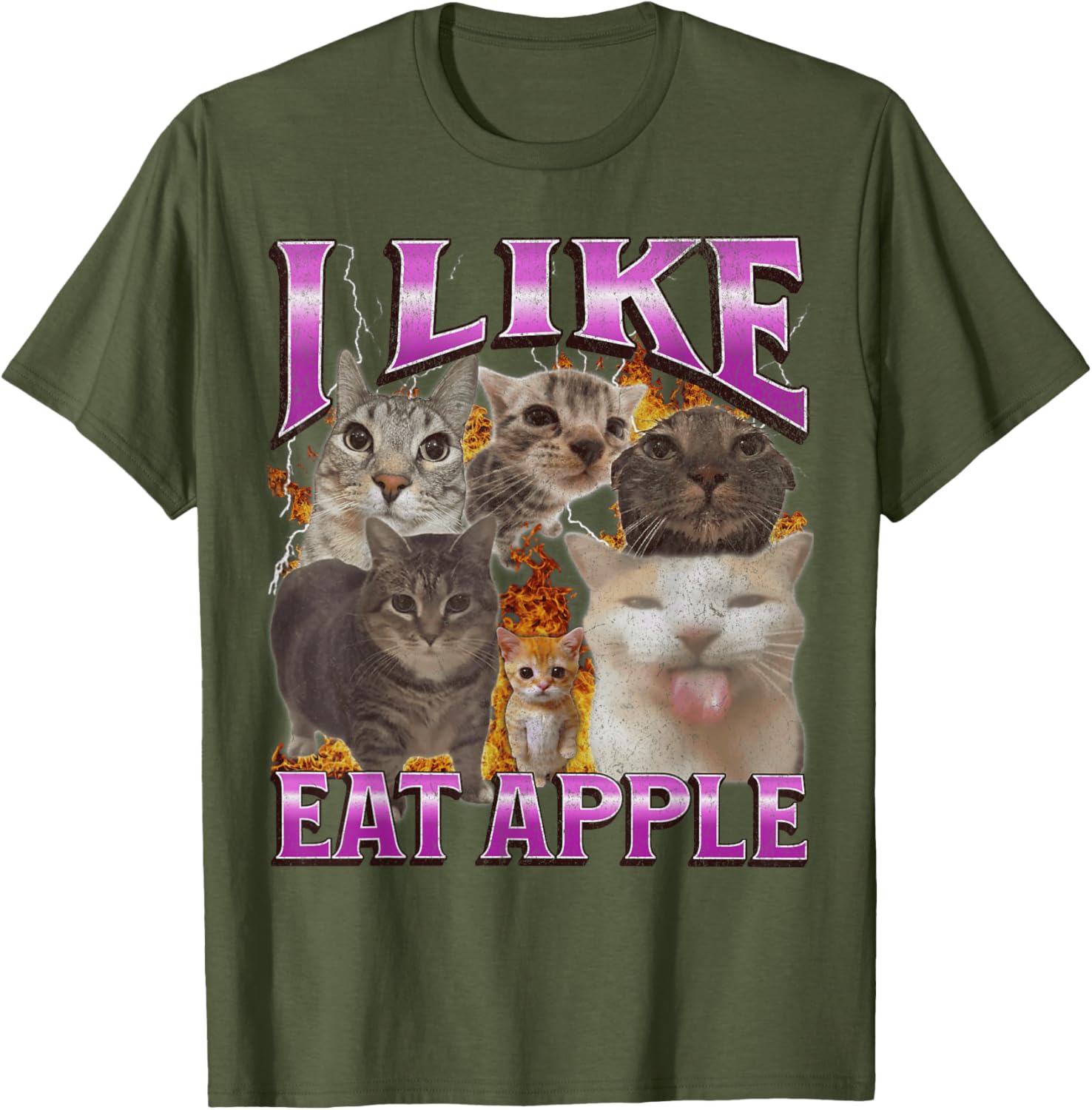 Funny Cat Meme Graphic T-Shirt I Like Eat Apples for Men and Women - 22